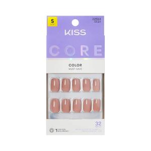 KISS CORE, Press On Nails, Nail glue included, ‘Embullience’, Beige, Short Size, Squoval Shape, Includes 32 Nails, 2g Glue, 1 Manicure Stick, 1 Mini File