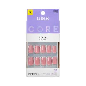 KISS CORE, Press On Nails, Nail glue included, ‘Felicity’, Pink, Short Size, Squoval Shape, Includes 32 Nails, 2g Glue, 1 Manicure Stick, 1 Mini File