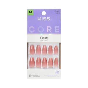 KISS CORE, Press On Nails, Nail glue included, ‘Jubilation’, Pink, Medium Size, Coffin Shape, Includes 32 Nails, 2g Glue, 1 Manicure Stick, 1 Mini File