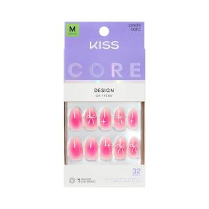 KISS CORE, Press On Nails, Nail glue included, ‘My Time’, Pink, Medium Size, Almond Shape, Includes 32 Nails, 2g Glue, 1 Manicure Stick, 1 Mini File