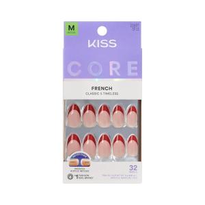 KISS CORE, Press On Nails, Nail glue included, ‘Optimistic’, Red, Medium Size, Almond Shape, Includes 32 Nails, 2g Glue, 1 Manicure Stick, 1 Mini File