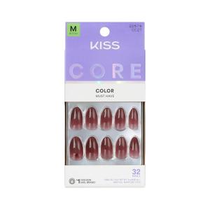 KISS CORE, Press On Nails, Nail glue included, ‘Pinot Noir’, Red, Medium Size, Almond Shape, Includes 32 Nails, 2g Glue, 1 Manicure Stick, 1 Mini File