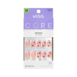 KISS CORE, Press On Nails, Nail glue included, ‘Signature’, Pink, Medium Size, Almond Shape, Includes 32 Nails, 2g Glue, 1 Manicure Stick, 1 Mini File