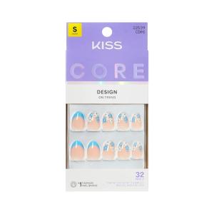 KISS CORE, Press On Nails, Nail glue included, ‘Tune’, Blue, Short Size, Almond Shape, Includes 32 Nails, 2g Glue, 1 Manicure Stick, 1 Mini File