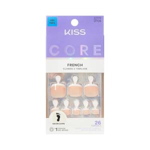 KISS CORE, Press On Nails, Nail glue included, ‘Two of a Kind’, White, Short Size, Squoval Shape, Includes 26 Toenails, 2g Glue, 1 Manicure Stick, 1 Mini File