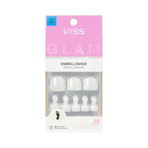 KISS GLAM, Press On Nails, Nail glue included, ‘Twinkle Toes’, White, Short Size, Squoval Shape, Includes 26 Toenails, 2g Glue, 1 Manicure Stick, 1 Mini File