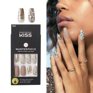 KISS Masterpiece Fake Nails One-of-a-Kind Luxe Manicure Set, ‘Heirloom’, 30 False Glue-On Nails including 12 Jewel Accent Nails