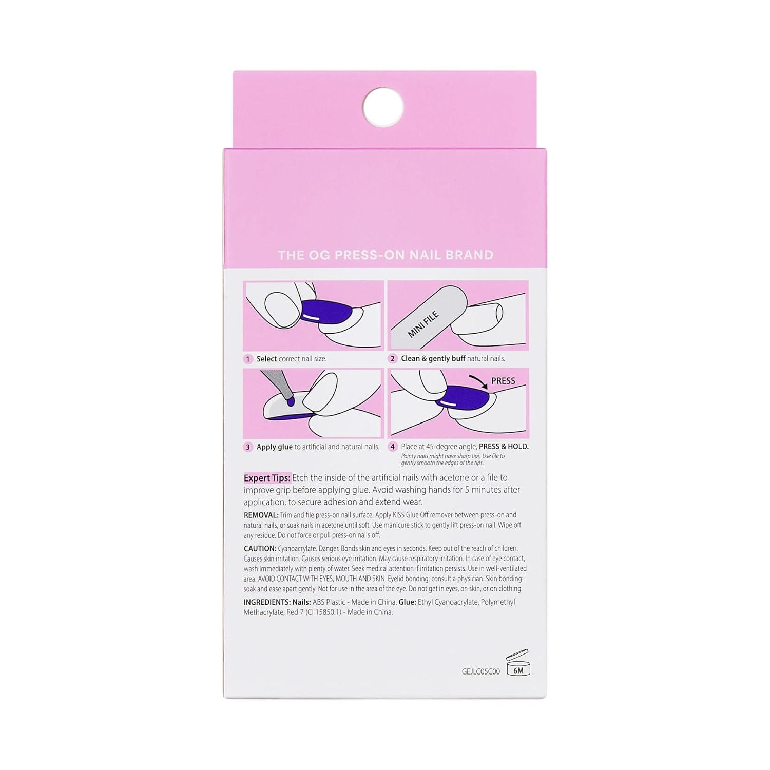 imageKISS GLAM Press On Nails Nail glue included Seraphic Blue Long Size Coffin Shape Includes 32 Nails 2g Glue 1 Manicure Stick 1 Mini File