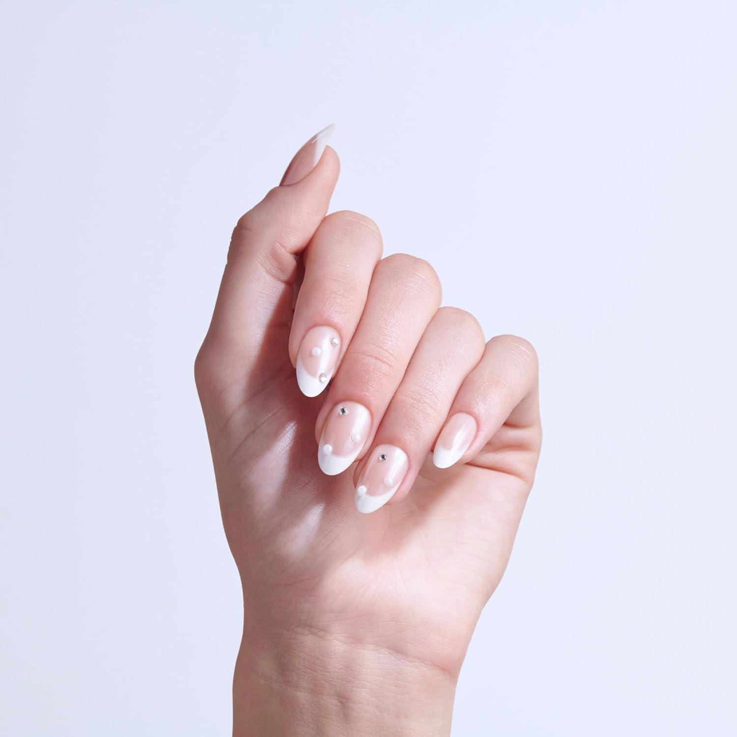 imageKISS GLAM Press On Nails Nail glue included Serendipity Awaits White Medium Size Almond Shape Includes 32 Nails 2g Glue 1 Manicure Stick 1 Mini File