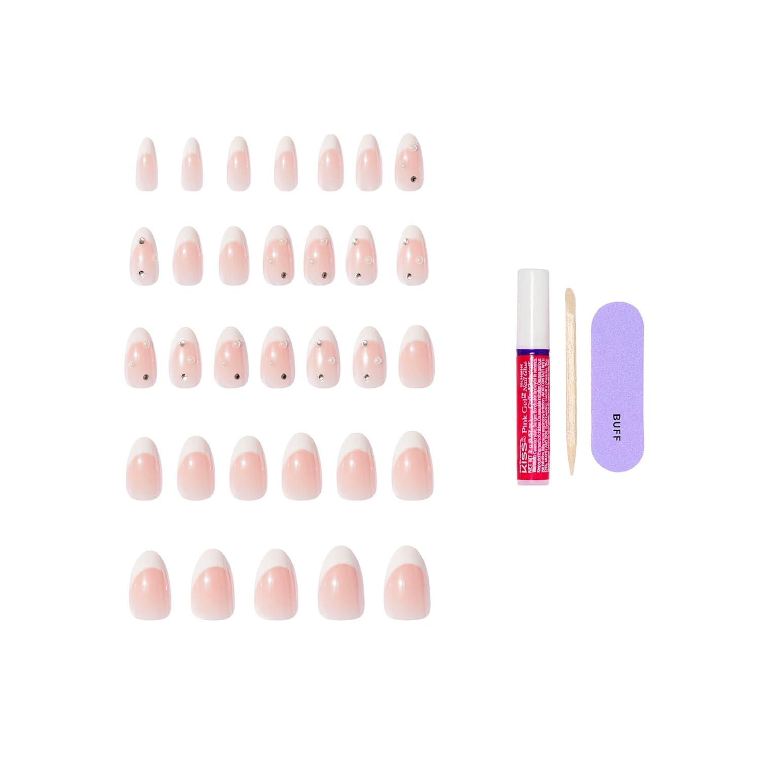 imageKISS GLAM Press On Nails Nail glue included Serendipity Awaits White Medium Size Almond Shape Includes 32 Nails 2g Glue 1 Manicure Stick 1 Mini File