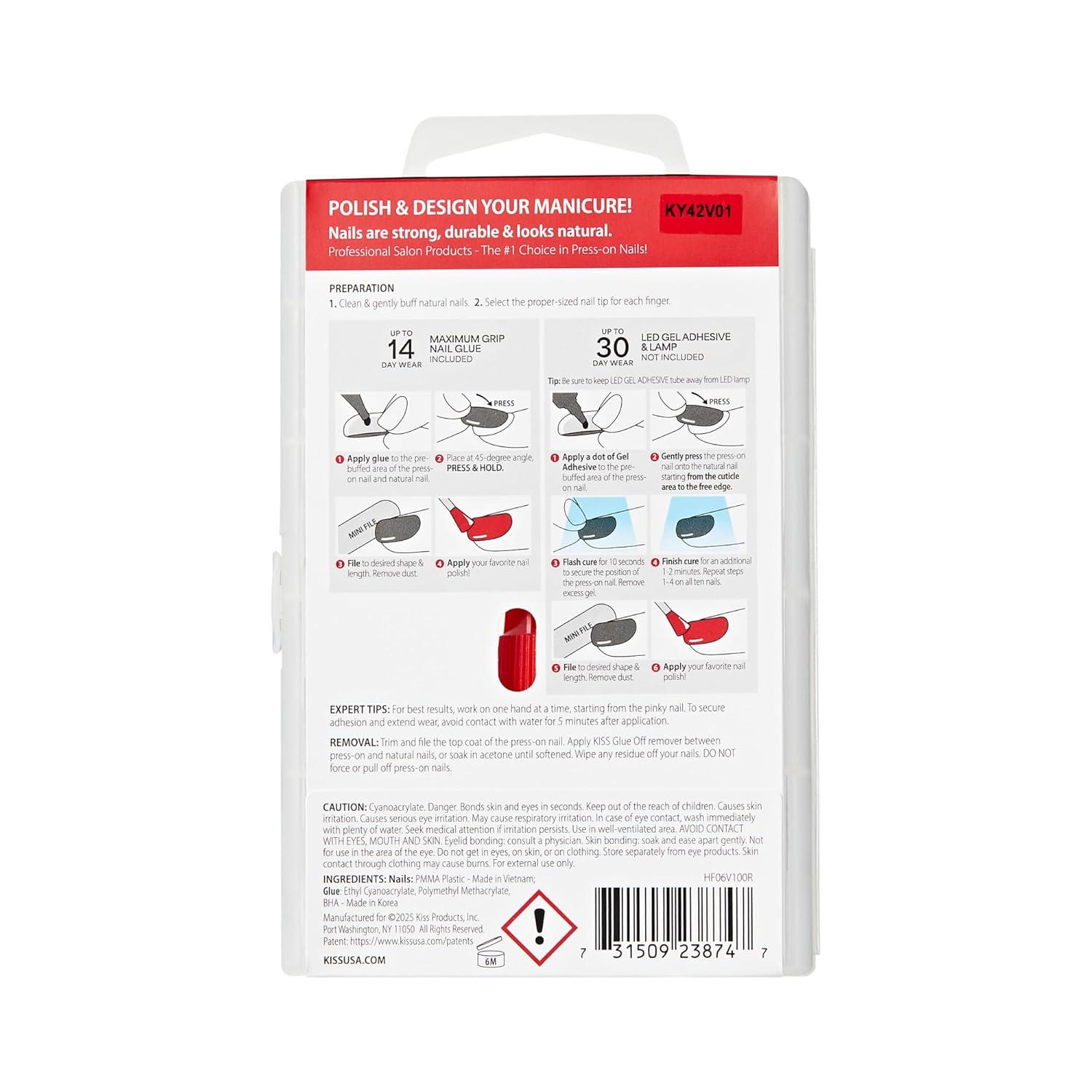 imageKISS PROFESSIONAL Press On Nails Nail glue included Luminous Clear Medium Size Coffin Shape Includes 140 Nails 3g Glue