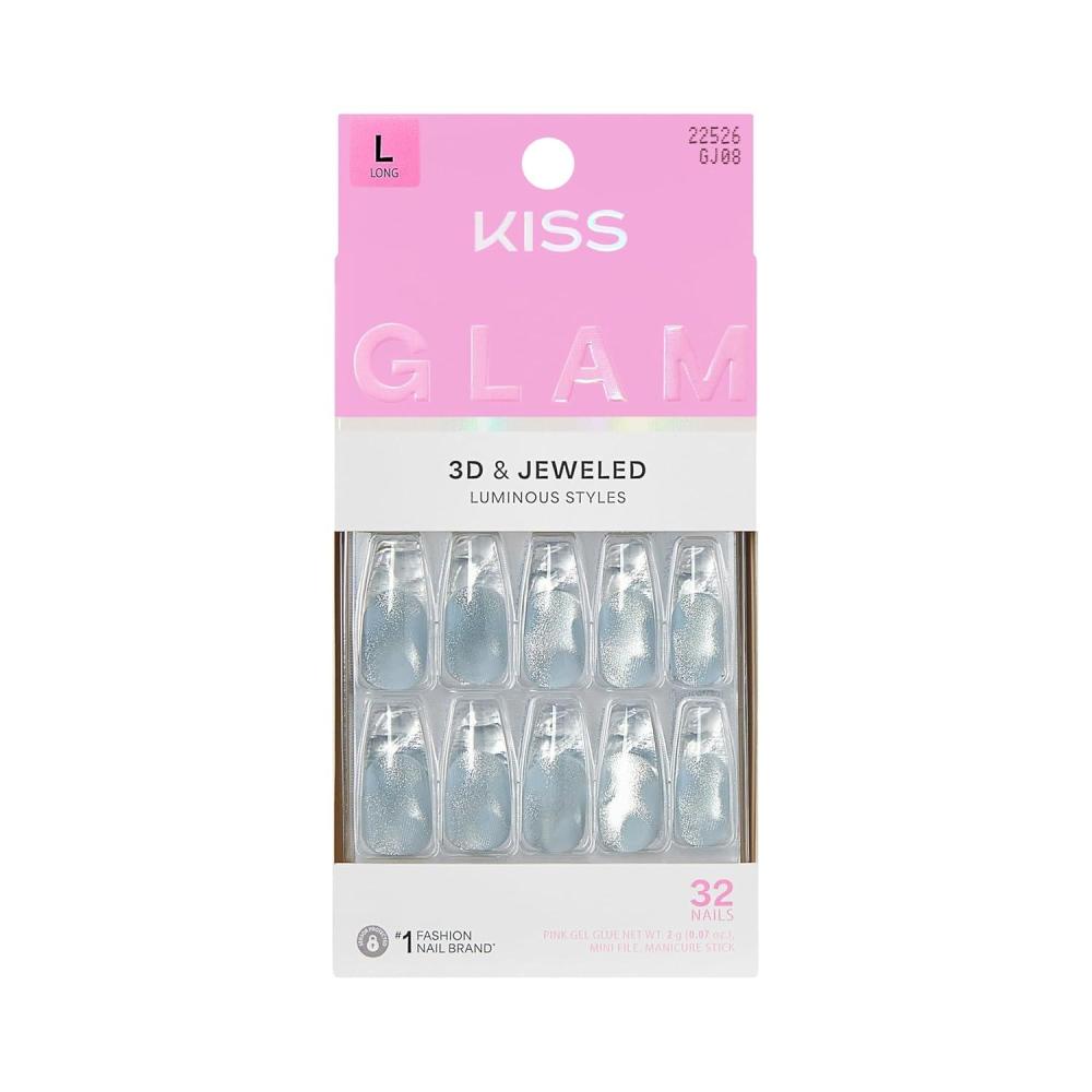 imageKISS GLAM Press On Nails Nail glue included Seraphic Blue Long Size Coffin Shape Includes 32 Nails 2g Glue 1 Manicure Stick 1 Mini File