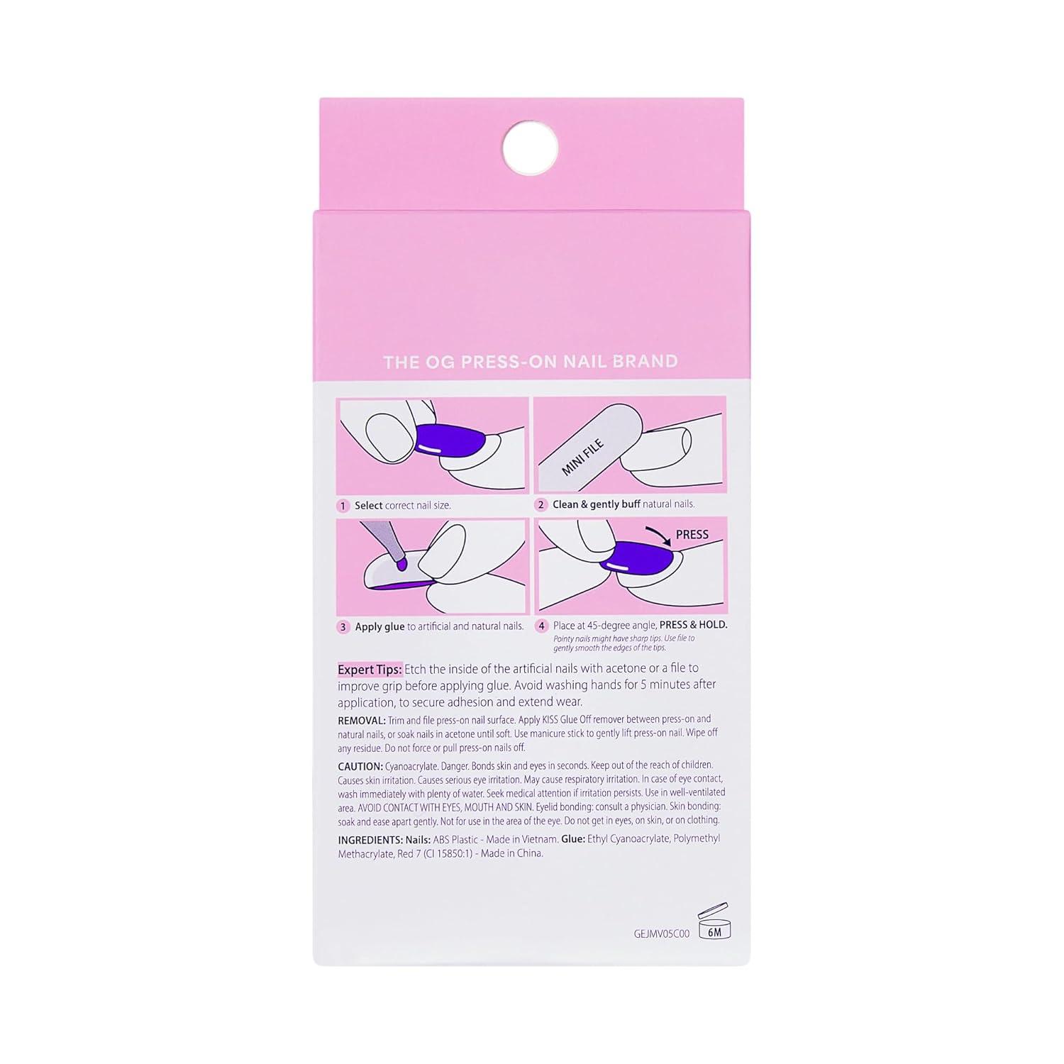 imageKISS GLAM Press On Nails Nail glue included Breeze of Bliss White Medium Size Almond Shape Includes 32 Nails 2g Glue 1 Manicure Stick 1 Mini File