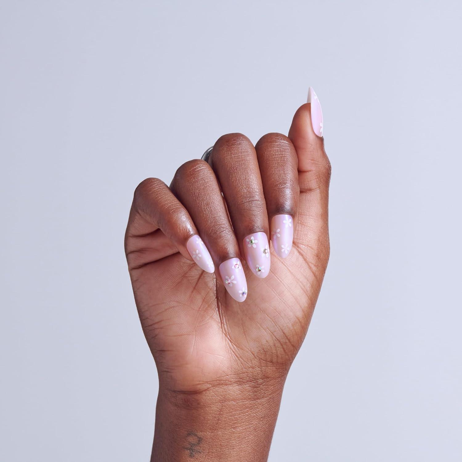 imageKISS GLAM Press On Nails Nail glue included Breeze of Bliss White Medium Size Almond Shape Includes 32 Nails 2g Glue 1 Manicure Stick 1 Mini File