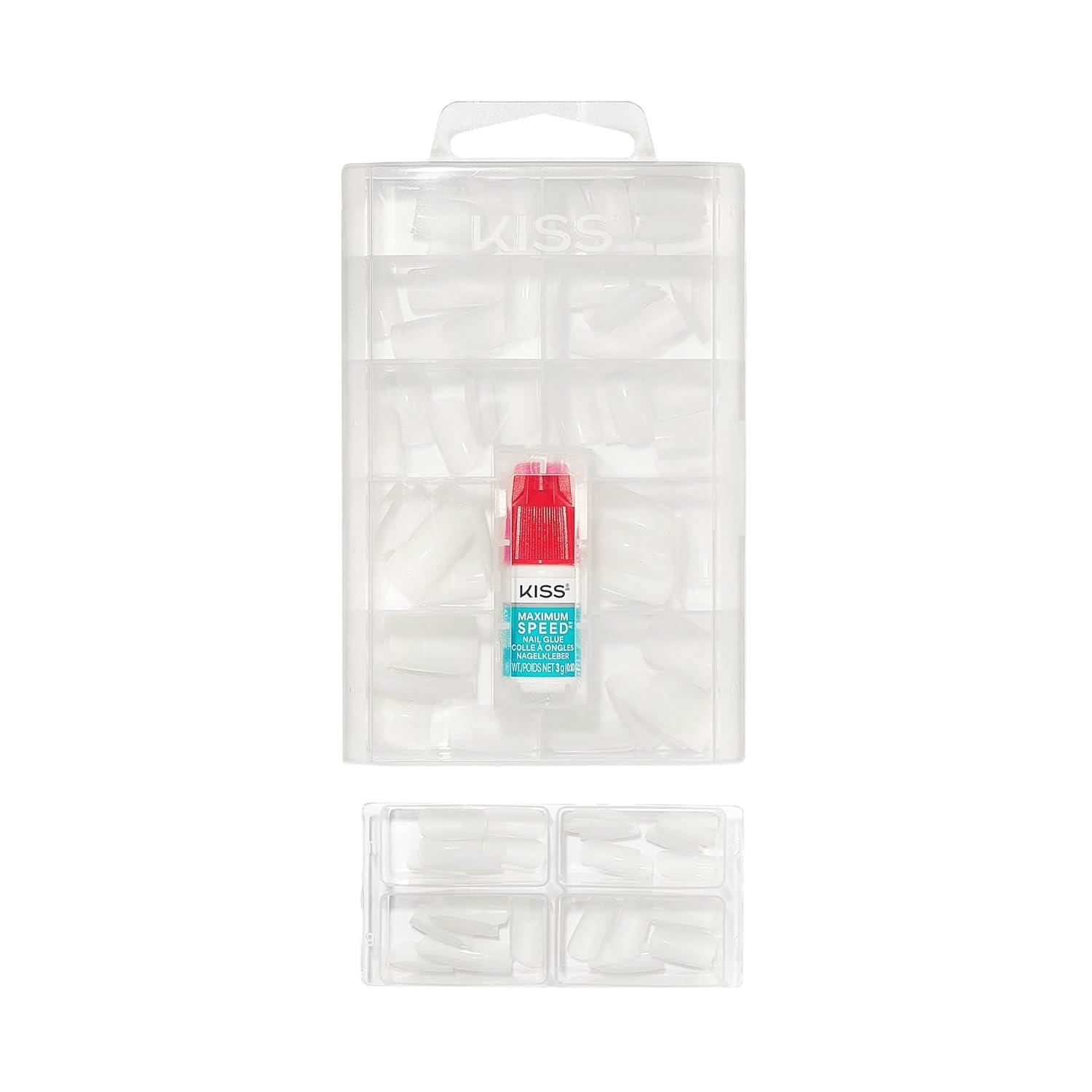 imageKISS PROFESSIONAL Press On Nails Nail glue included Absolutes White Medium Size Square Shape Includes 140 Nails 3g Glue