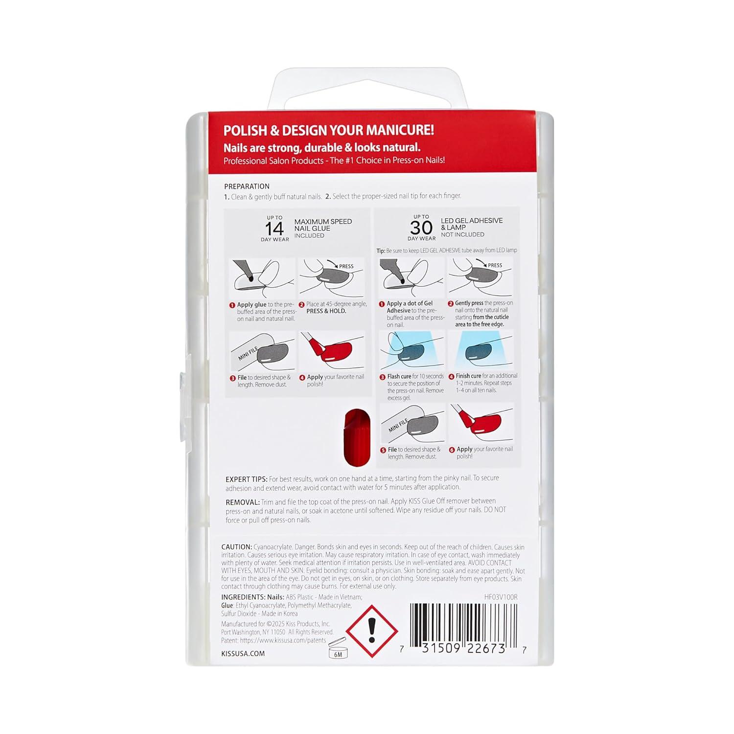 imageKISS PROFESSIONAL Press On Nails Nail glue included Absolutes White Medium Size Square Shape Includes 140 Nails 3g Glue
