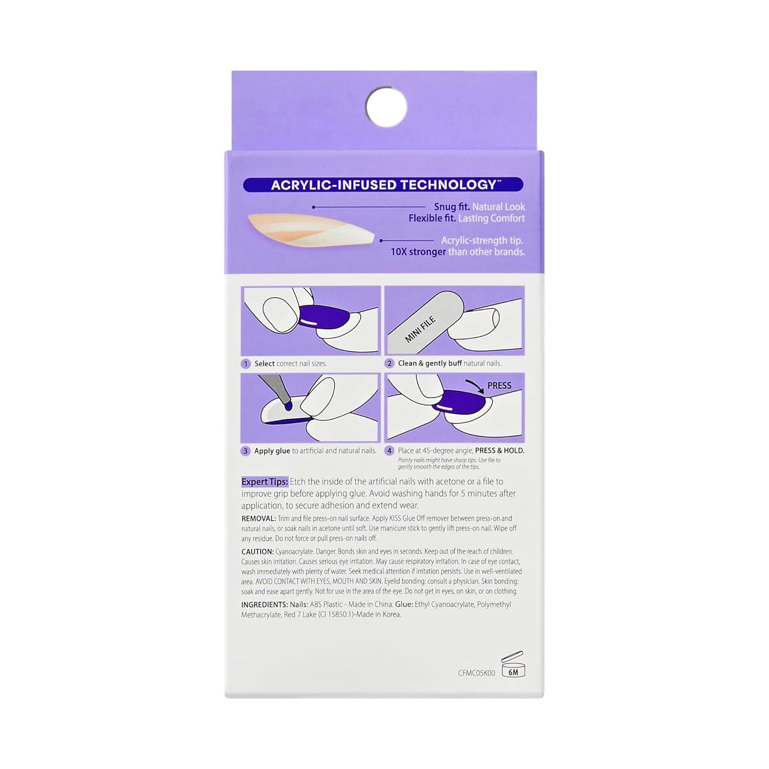imageKISS CORE Press On Nails Nail glue included Hopeful White Medium Size Squoval Shape Includes 32 Nails 2g Glue 1 Manicure Stick 1 Mini File