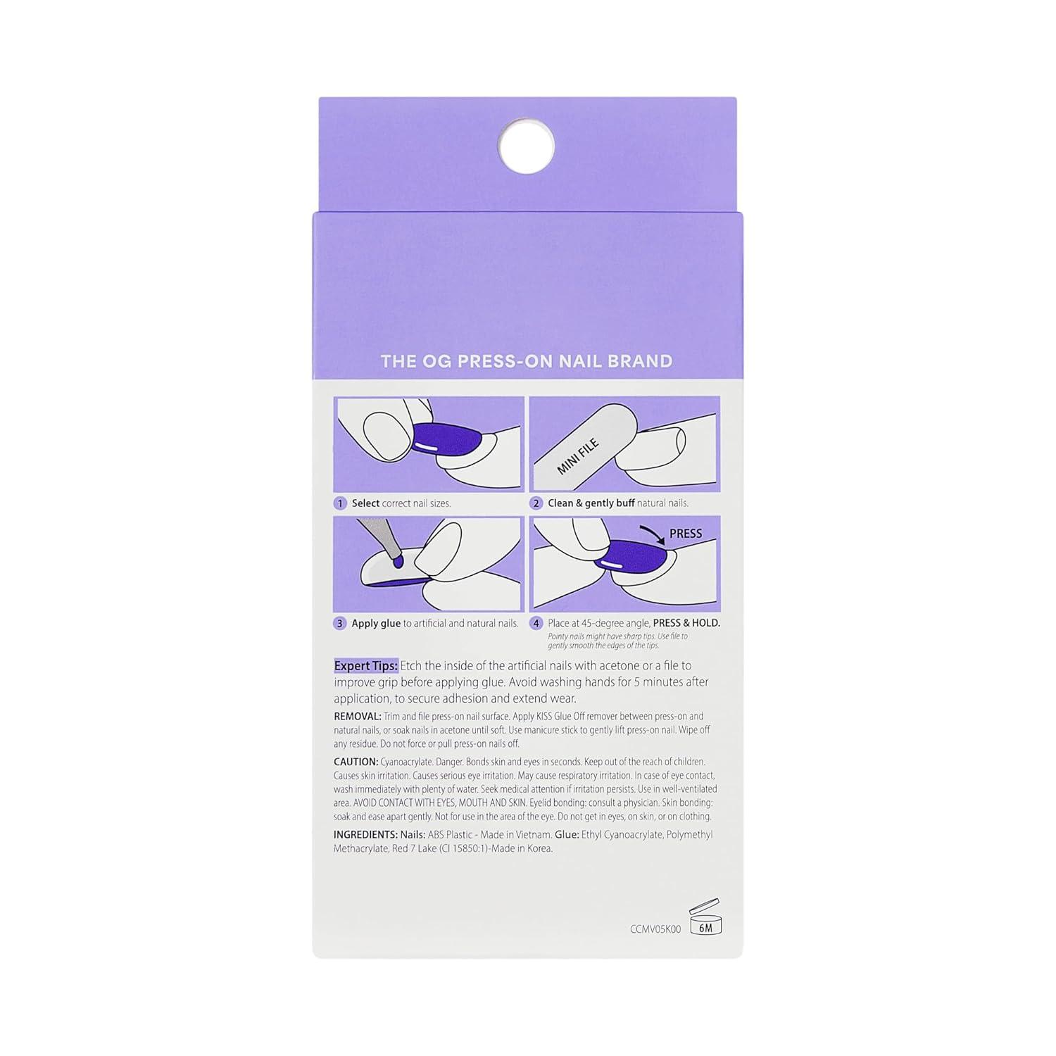 imageKISS CORE Press On Nails Nail glue included Lilt Pink Medium Size Almond Shape Includes 32 Nails 2g Glue 1 Manicure Stick 1 Mini File