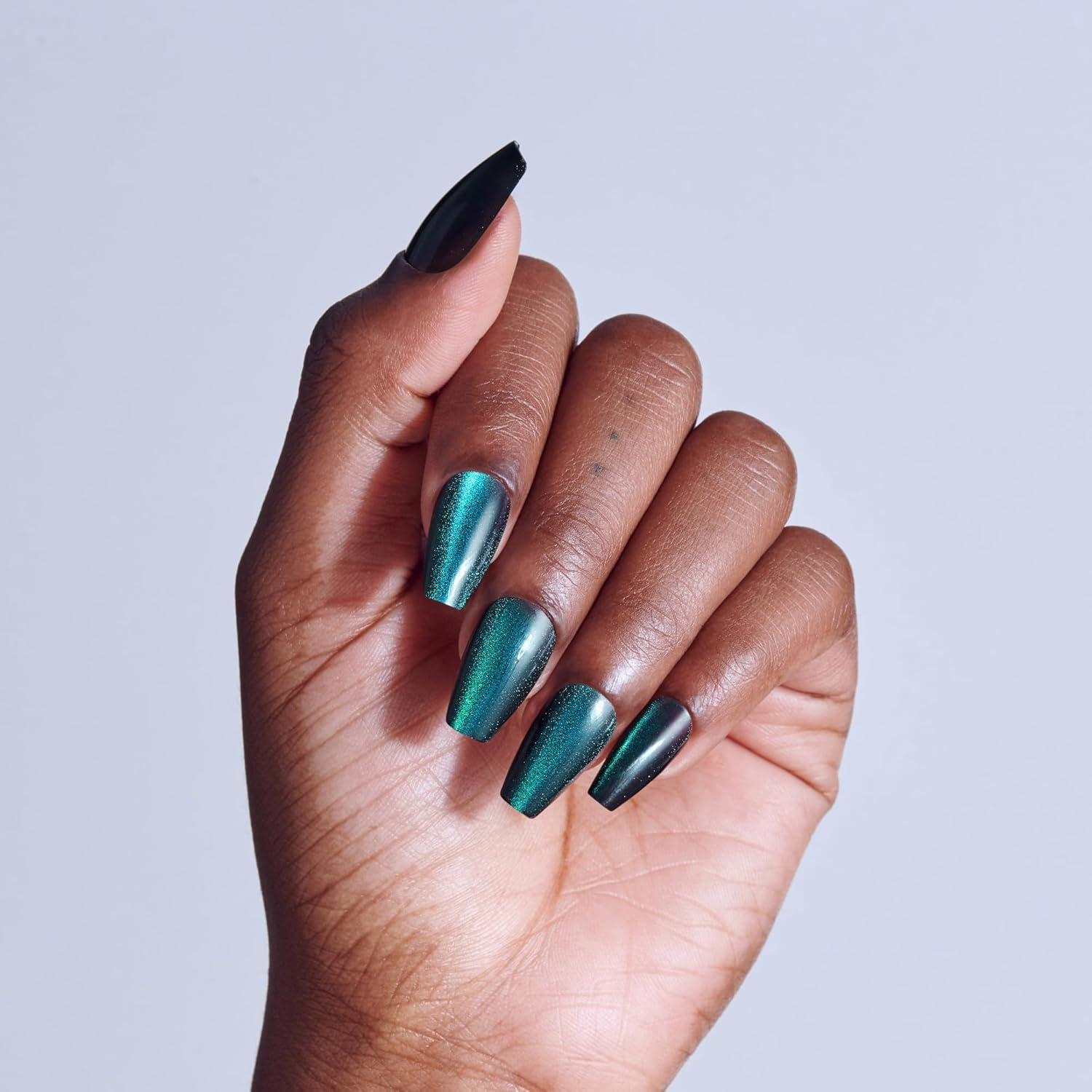 imageKISS CORE Press On Nails Nail glue included Shimmering Green Medium Size Coffin Shape Includes 32 Nails 2g Glue 1 Manicure Stick 1 Mini File