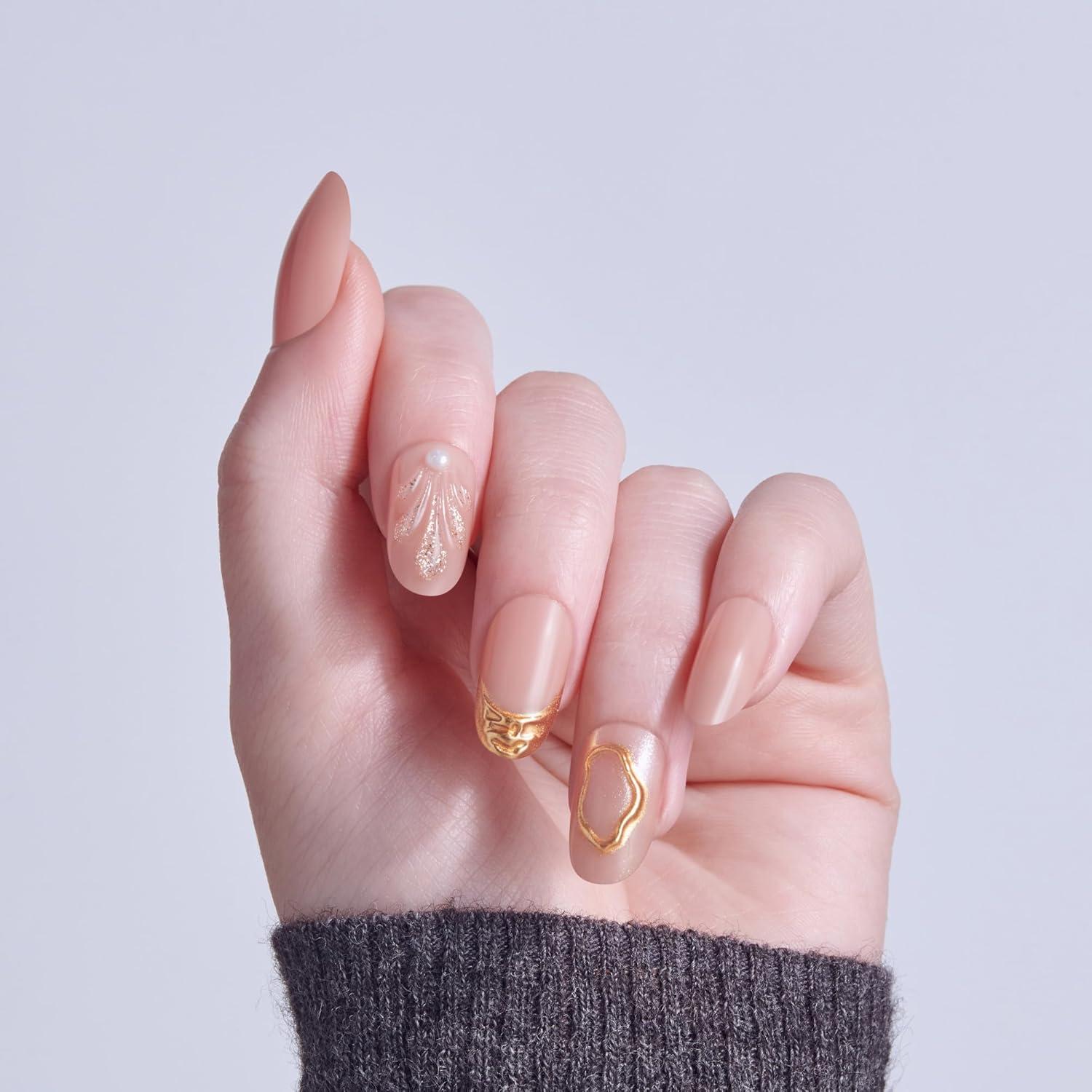 imageKISS GLAM Press On Nails Nail glue included Blossoming Love Beige Medium Size Round Shape Includes 32 Nails 2g Glue 1 Manicure Stick 1 Mini File