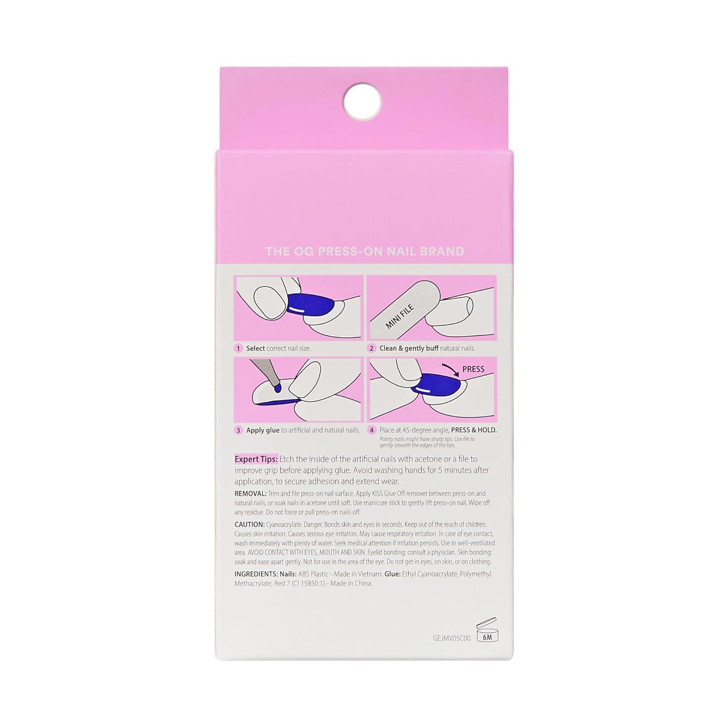 imageKISS GLAM Press On Nails Nail glue included Blossoming Love Beige Medium Size Round Shape Includes 32 Nails 2g Glue 1 Manicure Stick 1 Mini File