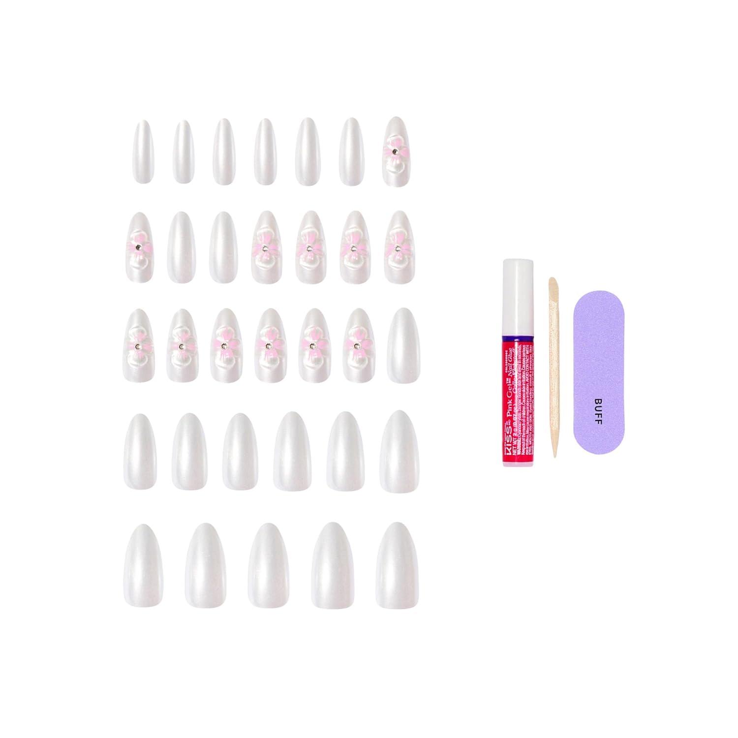 imageKISS GLAM Press On Nails Nail glue included Captured White Medium Size Almond Shape Includes 32 Nails 2g Glue 1 Manicure Stick 1 Mini File