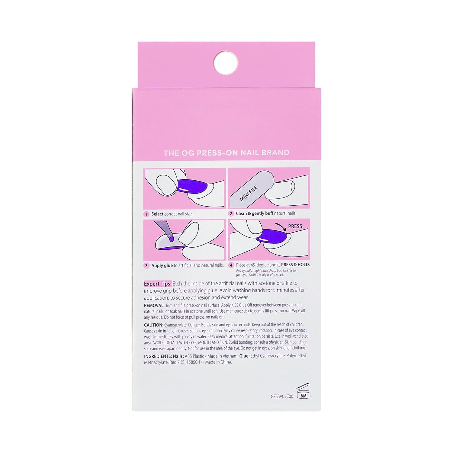 imageKISS GLAM Press On Nails Nail glue included Celestique Blue Short Size Round Shape Includes 32 Nails 2g Glue 1 Manicure Stick 1 Mini File