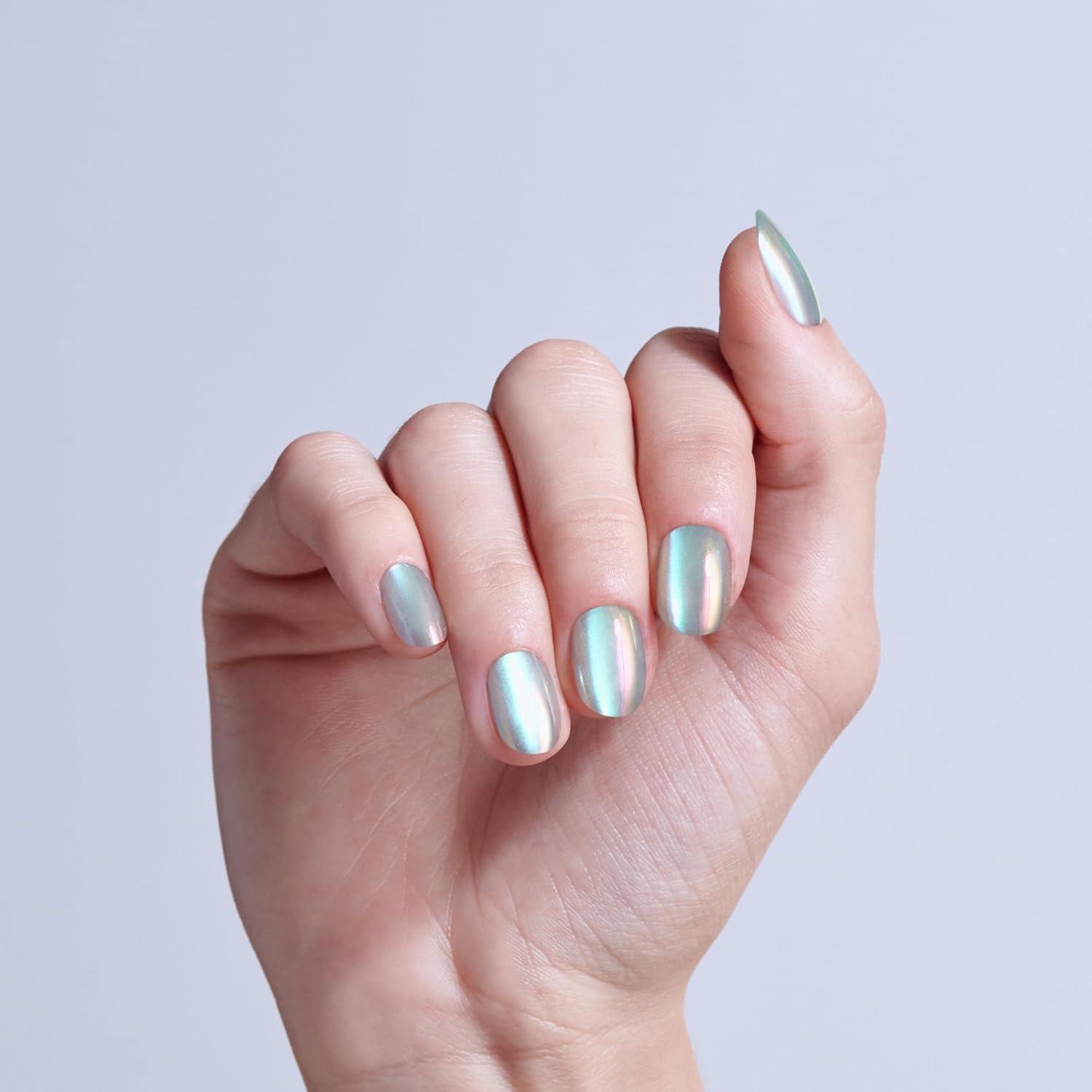 imageKISS GLAM Press On Nails Nail glue included Celestique Blue Short Size Round Shape Includes 32 Nails 2g Glue 1 Manicure Stick 1 Mini File