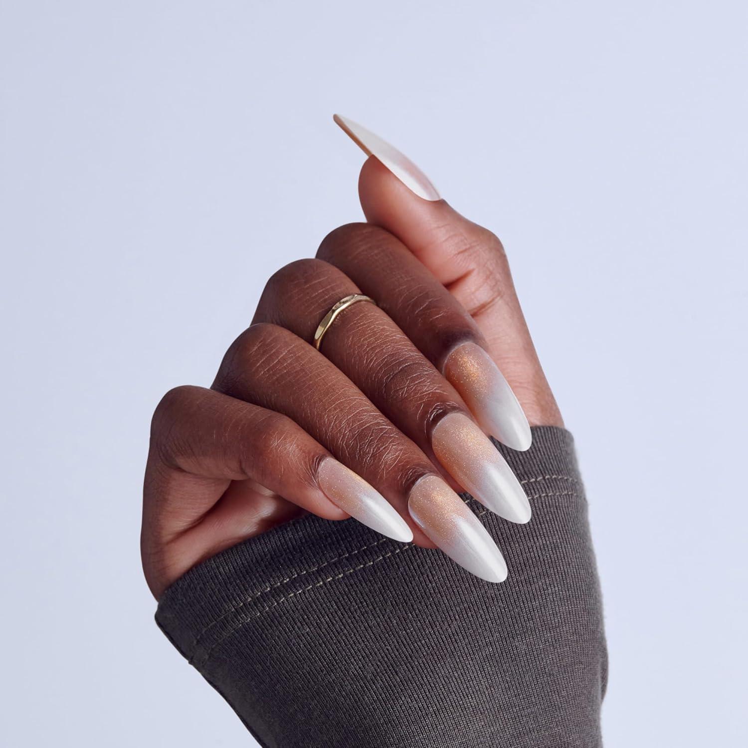 imageKISS GLAM Press On Nails Nail glue included Day n Night Beige Long Size Almond Shape Includes 32 Nails 2g Glue 1 Manicure Stick 1 Mini File