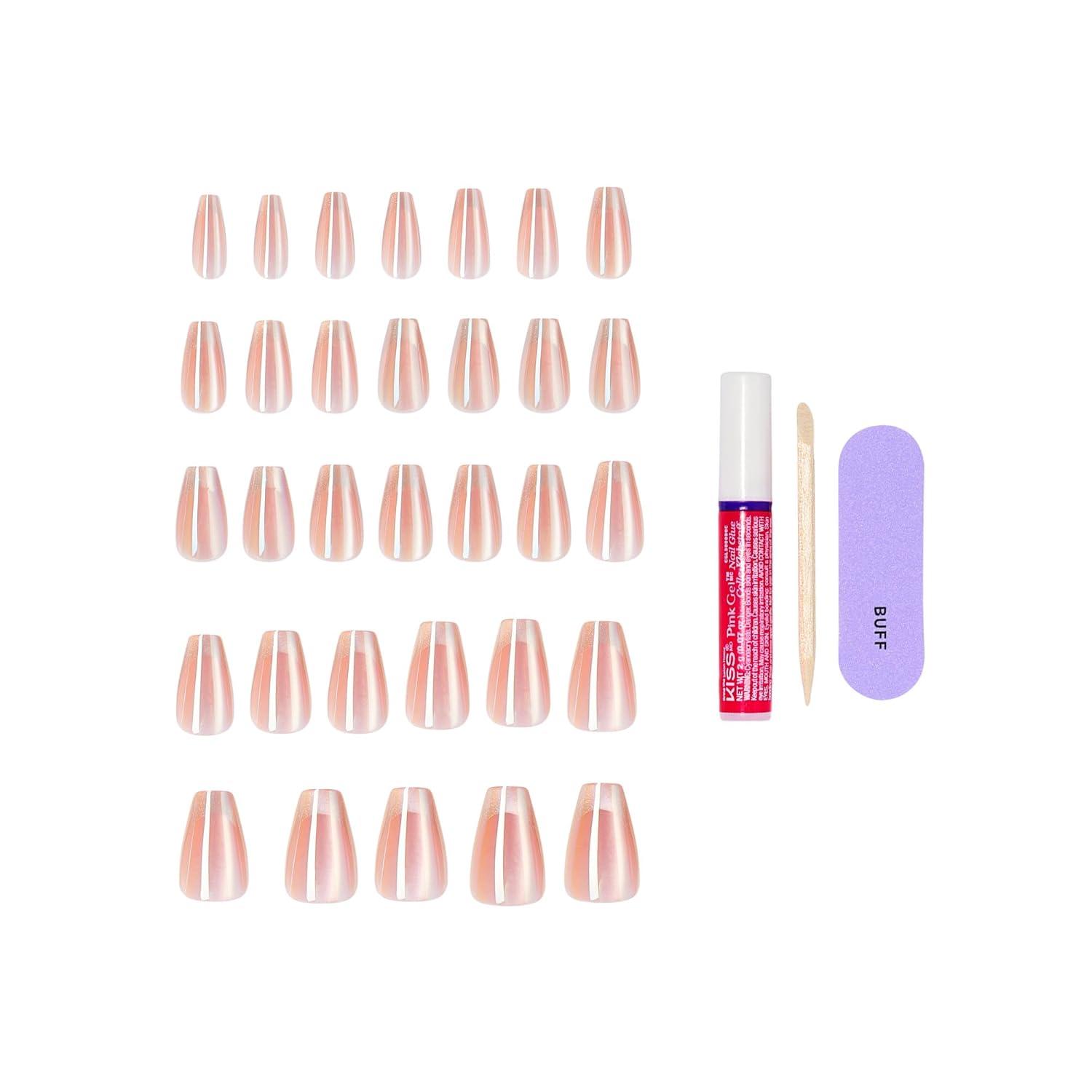 imageKISS GLAM Press On Nails Nail glue included Dusk Mirage Beige Medium Size Coffin Shape Includes 32 Nails 2g Glue 1 Manicure Stick 1 Mini File
