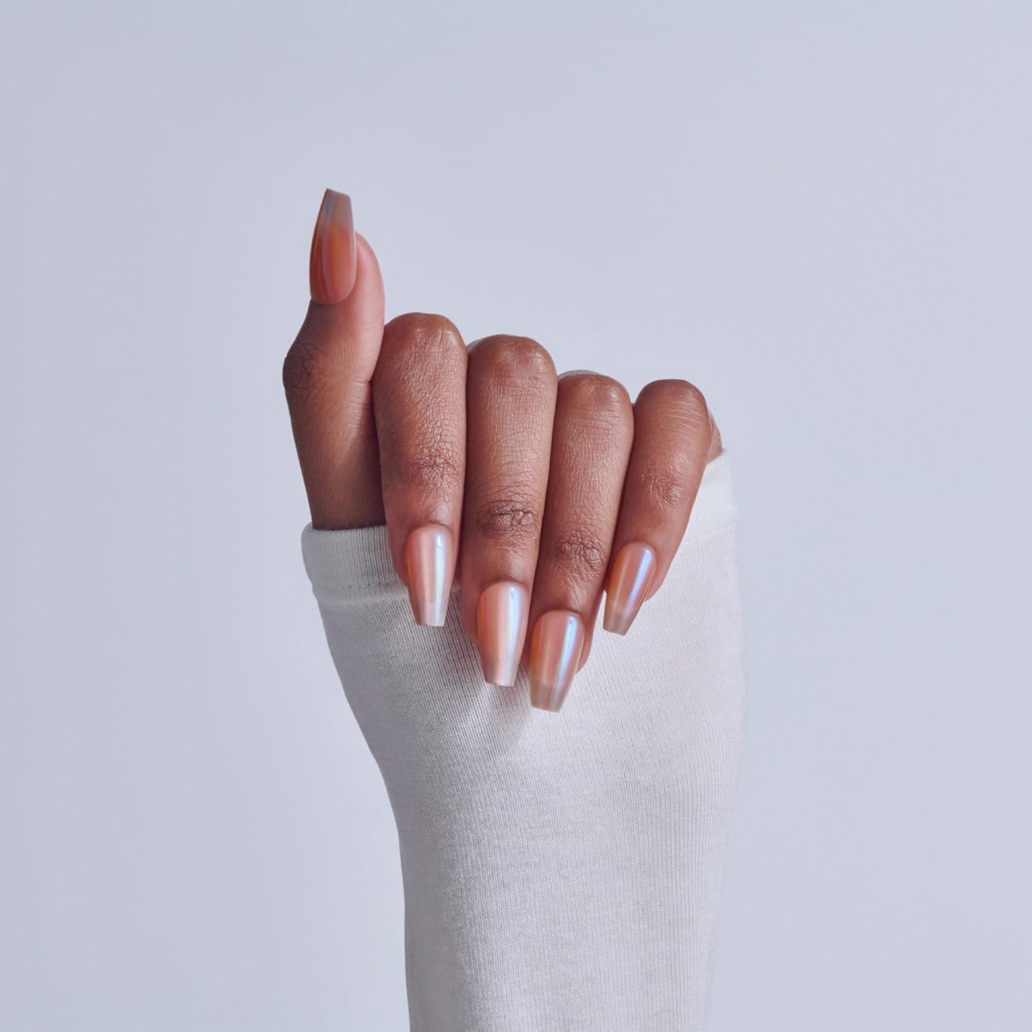 imageKISS GLAM Press On Nails Nail glue included Dusk Mirage Beige Medium Size Coffin Shape Includes 32 Nails 2g Glue 1 Manicure Stick 1 Mini File
