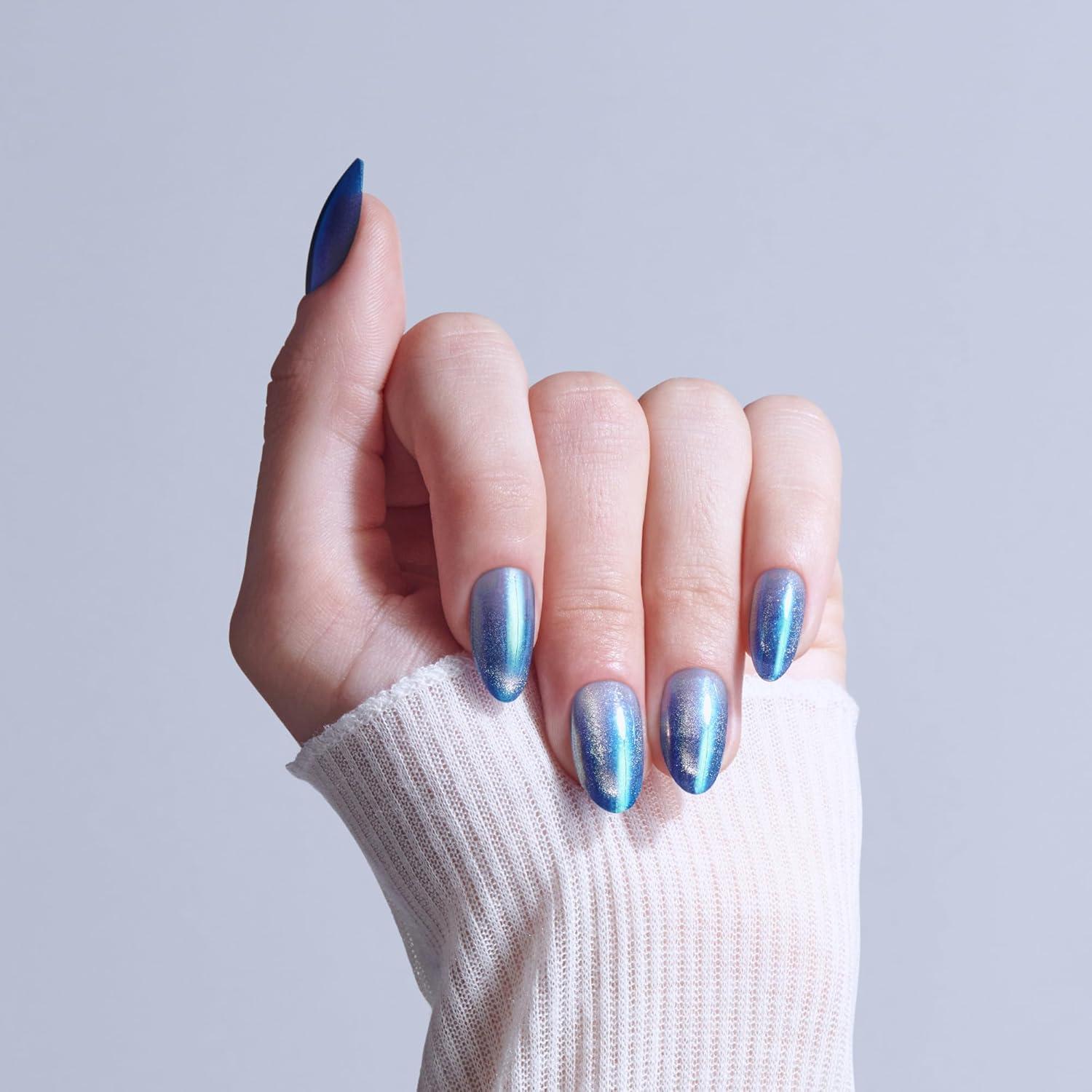 imageKISS GLAM Press On Nails Nail glue included Glow Forever Blue Medium Size Almond Shape Includes 32 Nails 2g Glue 1 Manicure Stick 1 Mini File