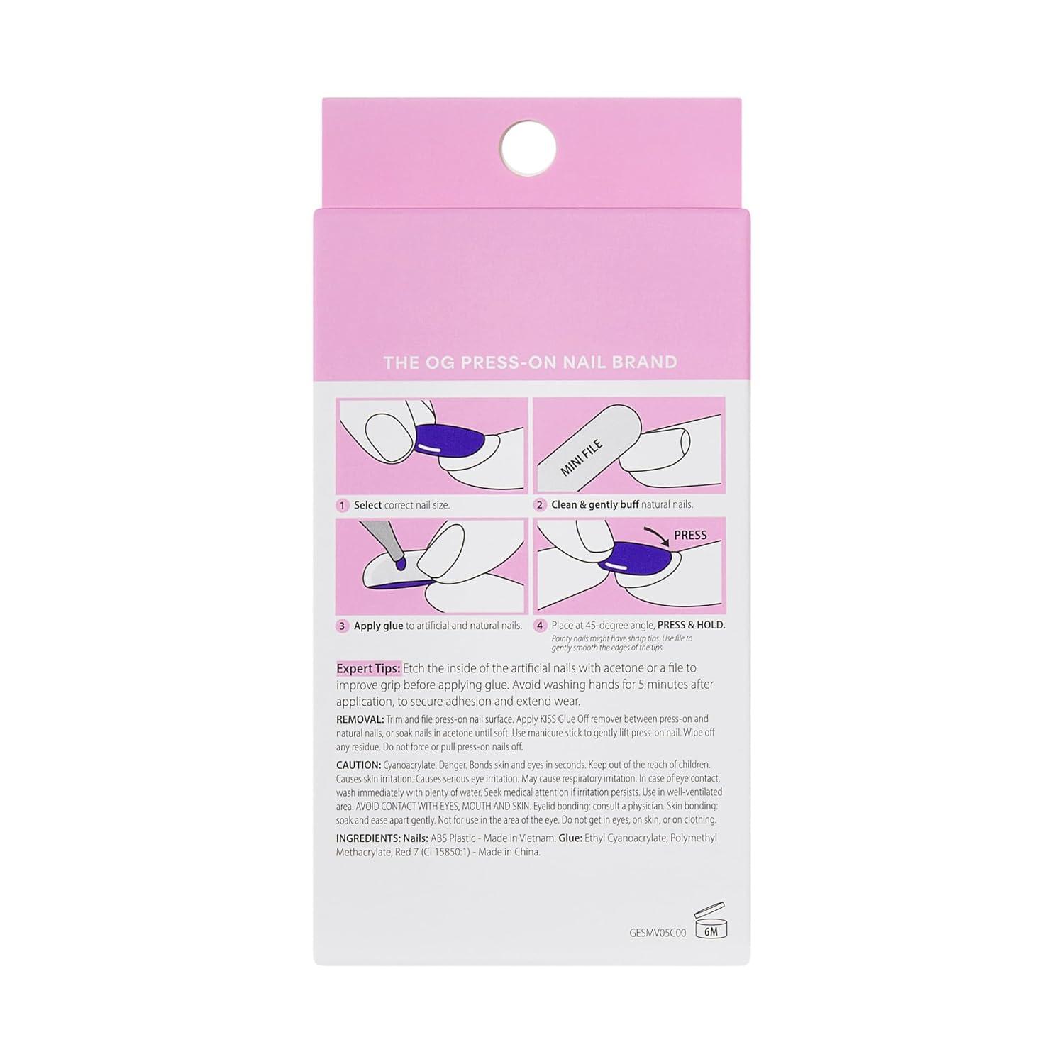 imageKISS GLAM Press On Nails Nail glue included Glow Forever Blue Medium Size Almond Shape Includes 32 Nails 2g Glue 1 Manicure Stick 1 Mini File