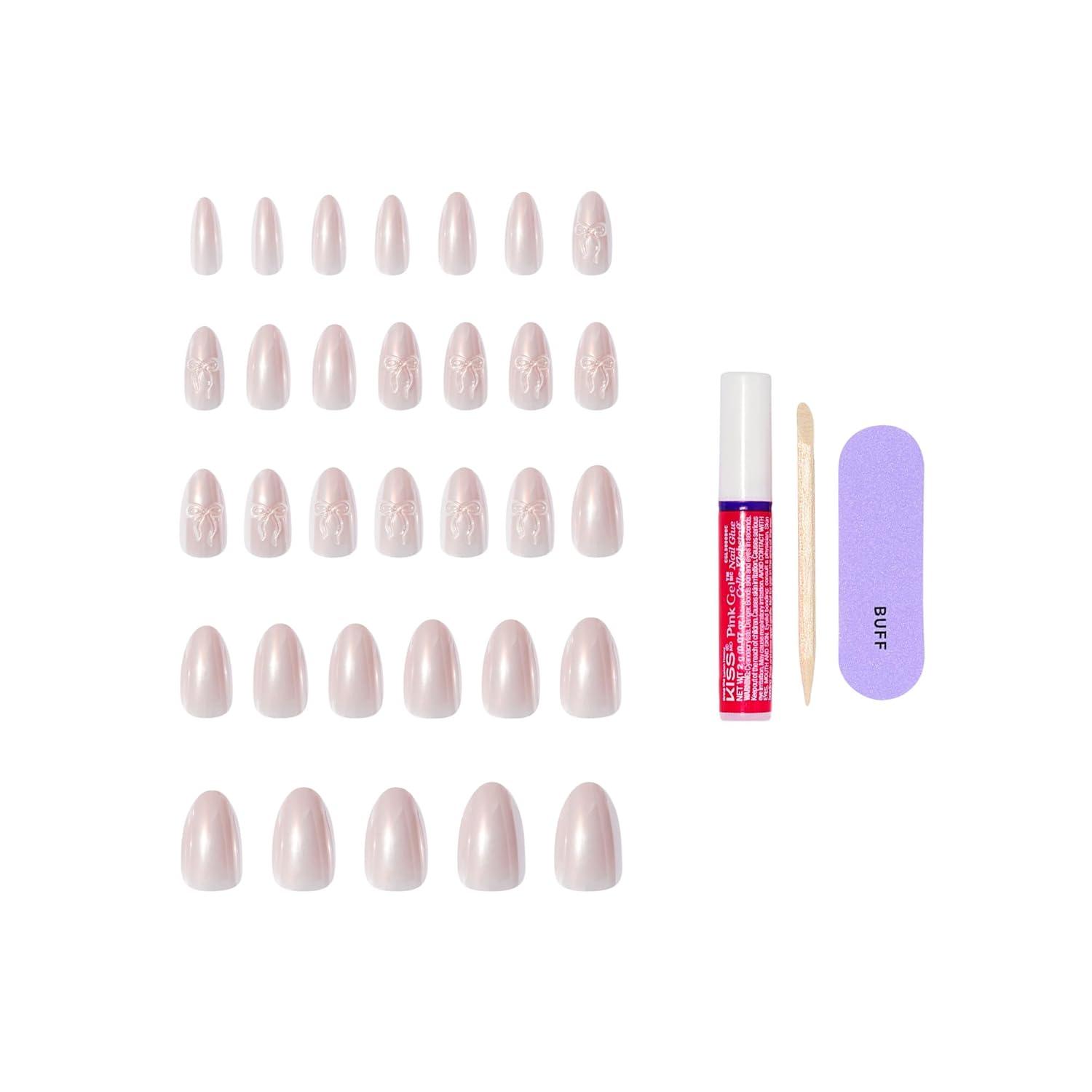 imageKISS GLAM Press On Nails Nail glue included Ripple Pink Medium Size Almond Shape Includes 32 Nails 2g Glue 1 Manicure Stick 1 Mini File