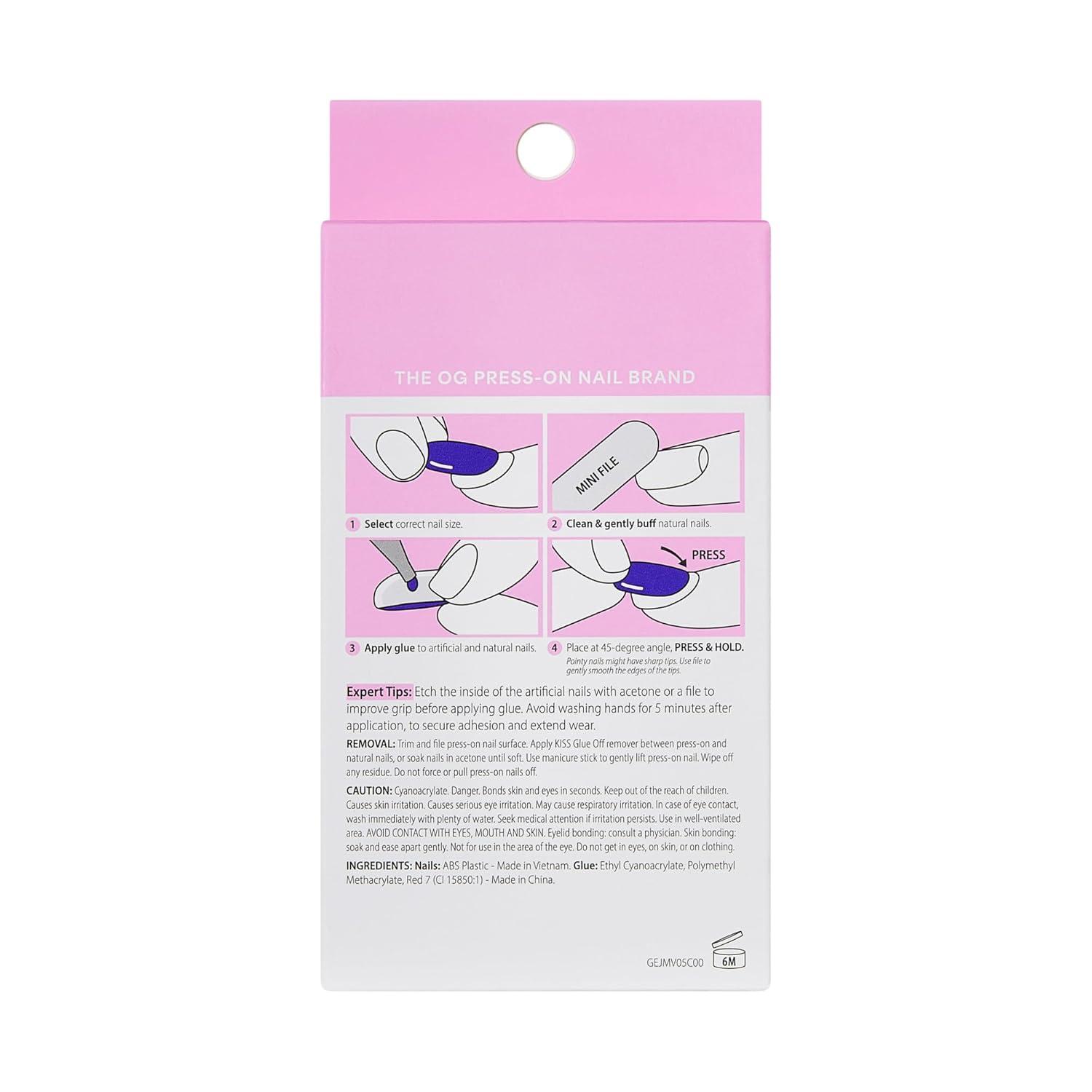imageKISS GLAM Press On Nails Nail glue included Ripple Pink Medium Size Almond Shape Includes 32 Nails 2g Glue 1 Manicure Stick 1 Mini File