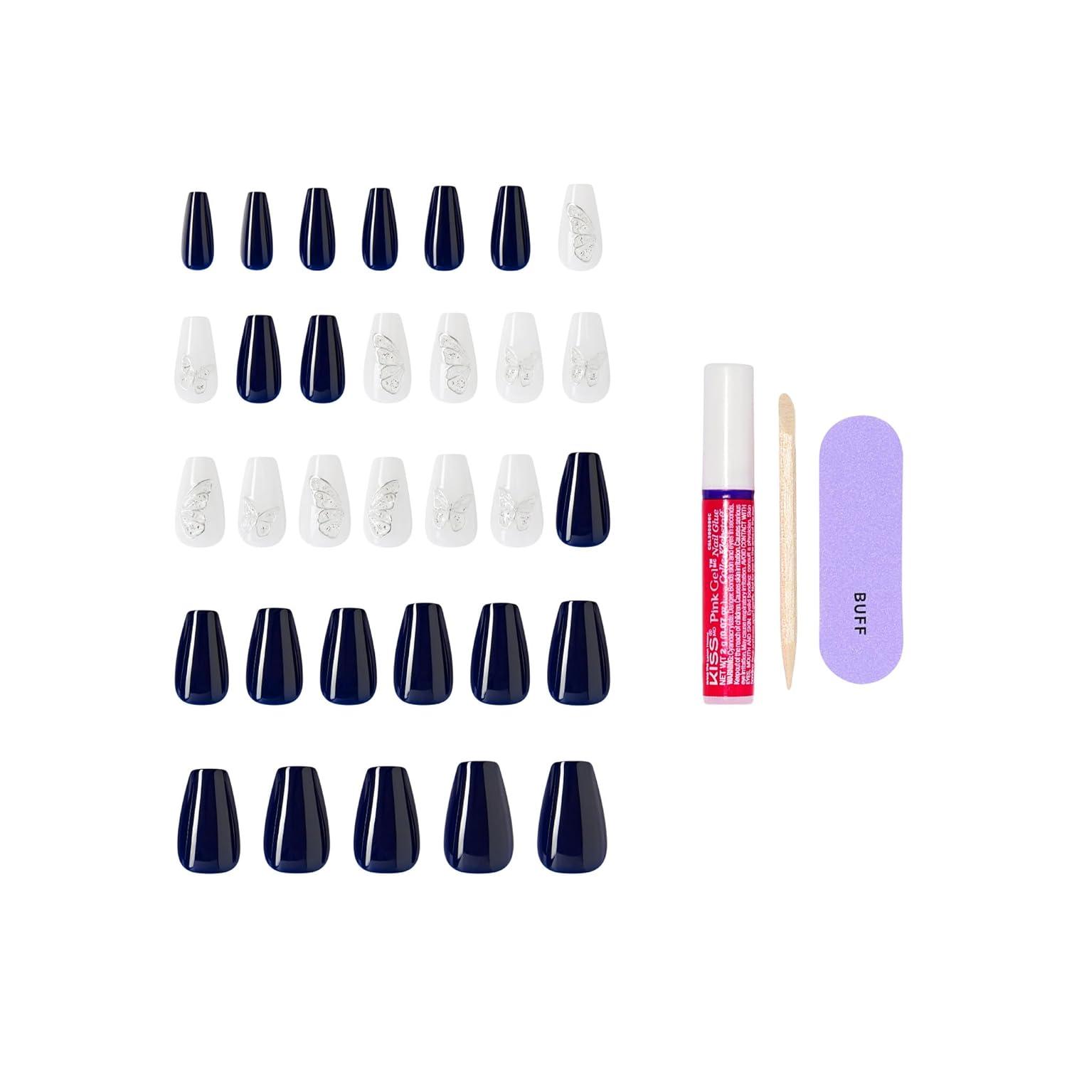 imageKISS GLAM Press On Nails Nail glue included Starry Serenade Blue Medium Size Coffin Shape Includes 32 Nails 2g Glue 1 Manicure Stick 1 Mini File