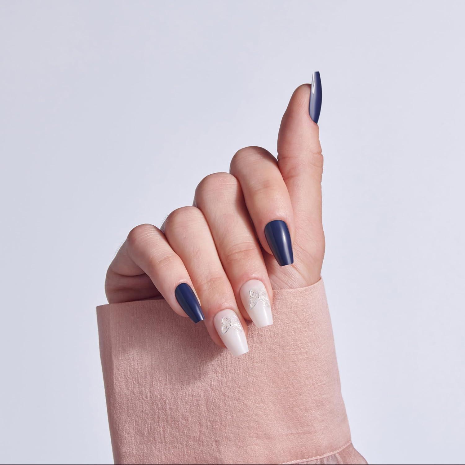 imageKISS GLAM Press On Nails Nail glue included Starry Serenade Blue Medium Size Coffin Shape Includes 32 Nails 2g Glue 1 Manicure Stick 1 Mini File