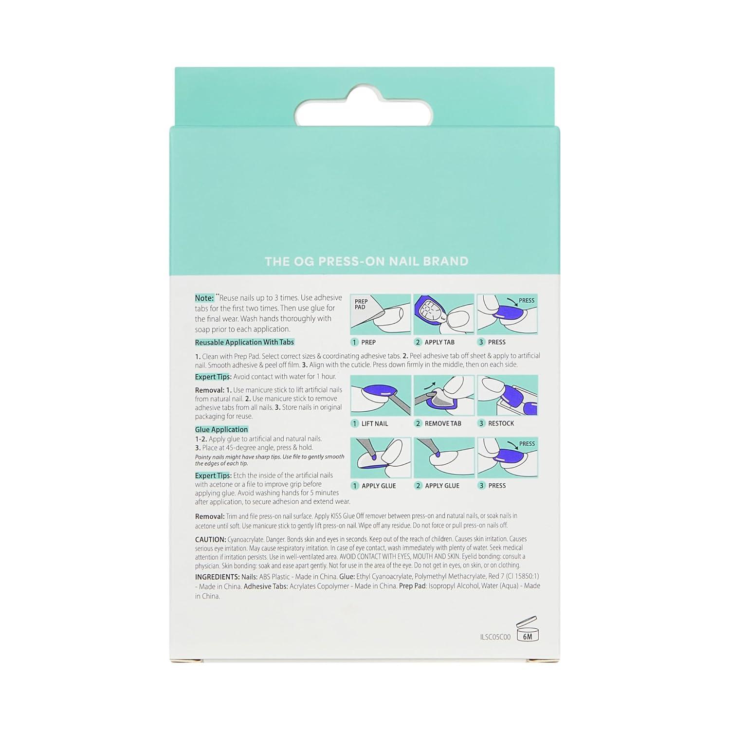 imageKISS ICON Press On Nails Nail glue included Remarkable Pink Medium Size Almond Shape Includes 32 Nails 2g Glue 2 Manicure Stick 1 Mini File 2 Prep Pads 48 Adhesive tabs
