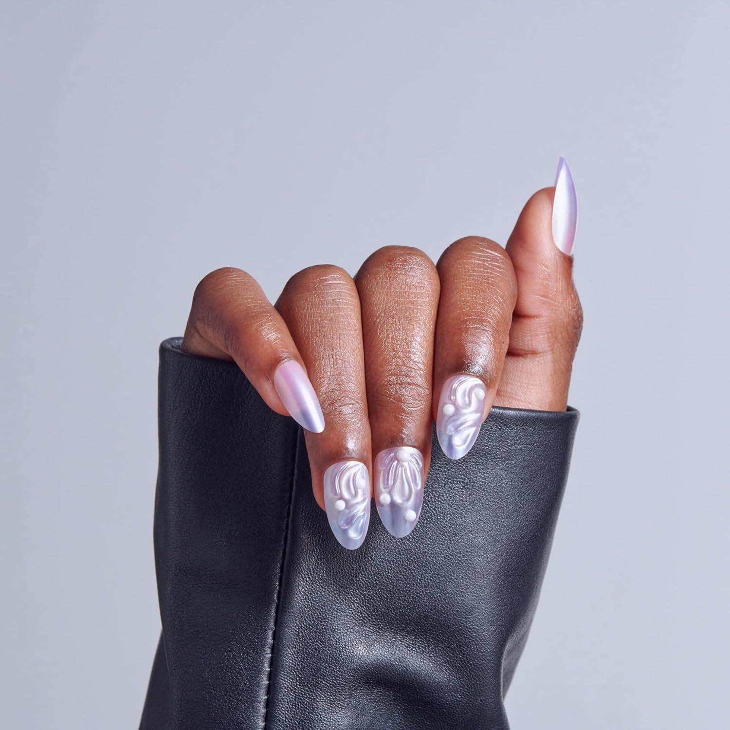 imageKISS ICON Press On Nails Nail glue included Remarkable Pink Medium Size Almond Shape Includes 32 Nails 2g Glue 2 Manicure Stick 1 Mini File 2 Prep Pads 48 Adhesive tabs