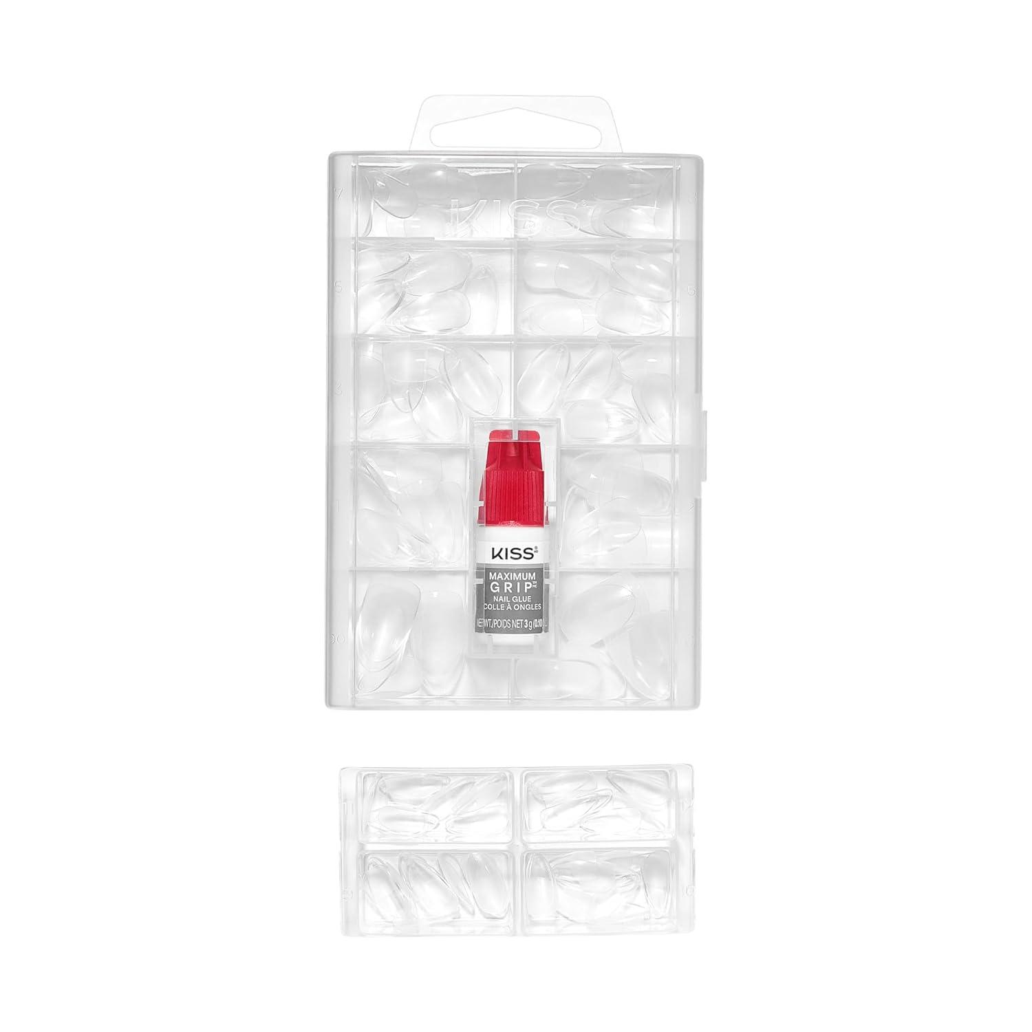 imageKISS PROFESSIONAL Press On Nails Nail glue included Unlimited Clear Medium Size Almond Shape Includes 140 Nails 3g Glue