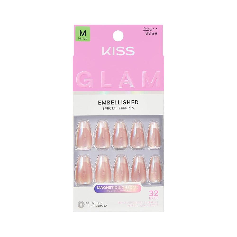 imageKISS GLAM Press On Nails Nail glue included Dusk Mirage Beige Medium Size Coffin Shape Includes 32 Nails 2g Glue 1 Manicure Stick 1 Mini File
