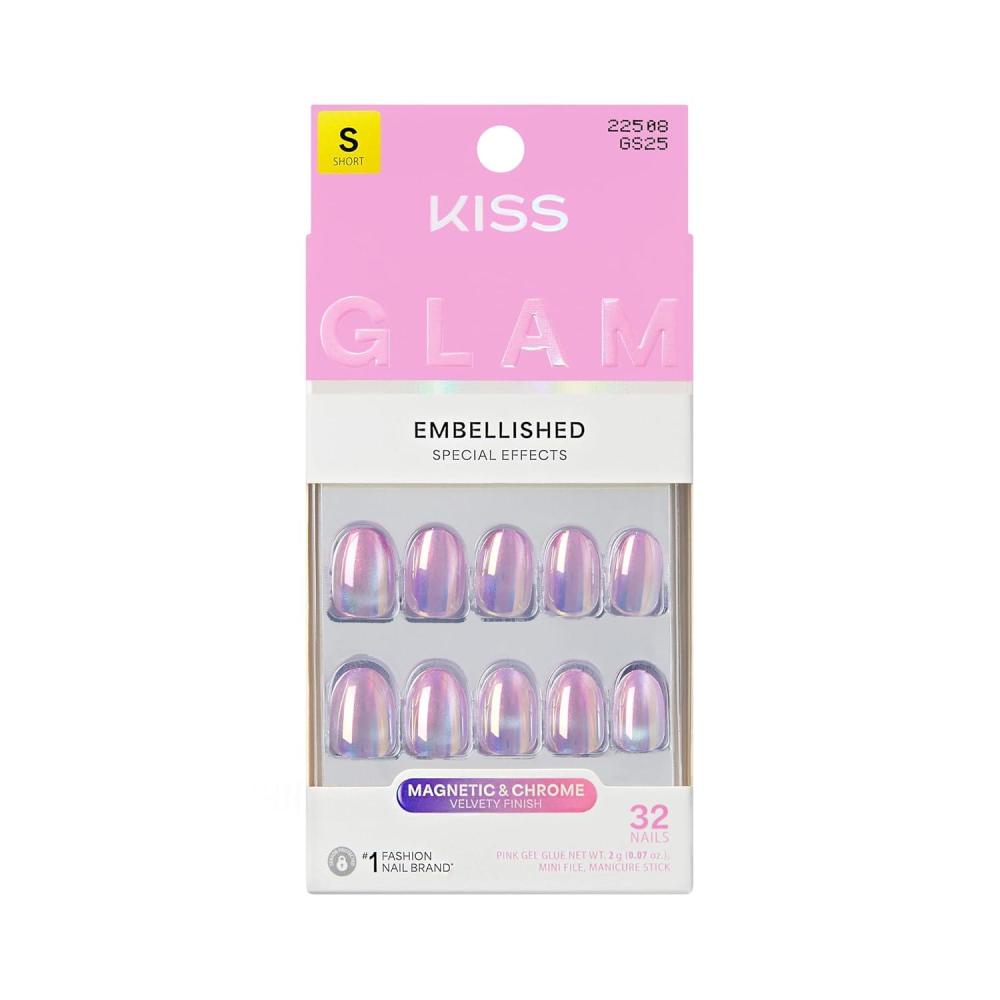 imageKISS GLAM Press On Nails Nail glue included One n Only Pink Short Size Round Shape Includes 32 Nails 2g Glue 1 Manicure Stick 1 Mini File