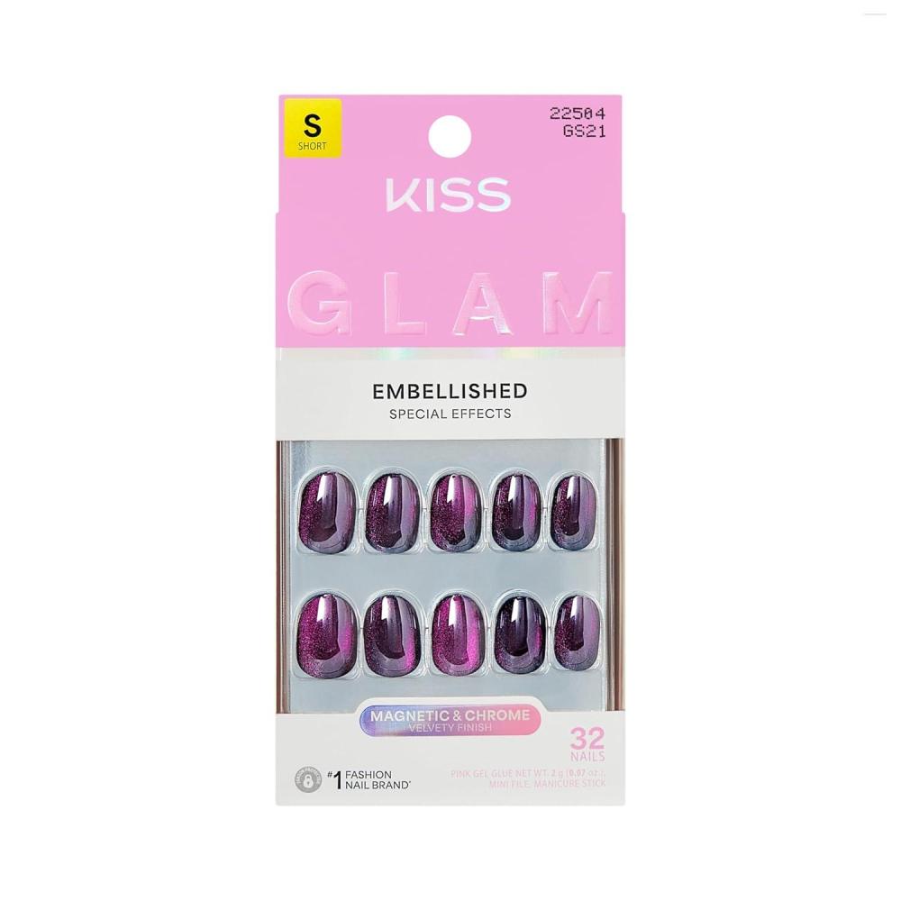 imageKISS GLAM Press On Nails Nail glue included Simple Joys Purple Short Size Round Shape Includes 32 Nails 2g Glue 1 Manicure Stick 1 Mini File