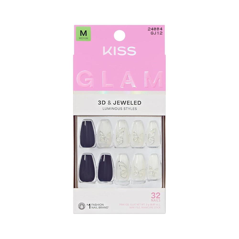 imageKISS GLAM Press On Nails Nail glue included Starry Serenade Blue Medium Size Coffin Shape Includes 32 Nails 2g Glue 1 Manicure Stick 1 Mini File