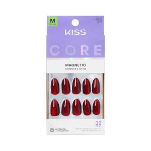 KISS CORE, Press On Nails, Nail glue included, ‘Apple Blossom’, Red, Medium Size, Almond Shape, Includes 32 Nails, 2g Glue, 1 Manicure Stick, 1 Mini File