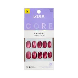KISS CORE, Press On Nails, Nail glue included, ‘Flaming’, Purple, Short Size, Round Shape, Includes 32 Nails, 2g Glue, 1 Manicure Stick, 1 Mini File