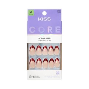 KISS CORE, Press On Nails, Nail glue included, ‘Glistering’, Red, Medium Size, Almond Shape, Includes 32 Nails, 2g Glue, 1 Manicure Stick, 1 Mini File