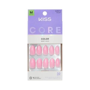 KISS CORE, Press On Nails, Nail glue included, ‘Lilt’, Pink, Medium Size, Almond Shape, Includes 32 Nails, 2g Glue, 1 Manicure Stick, 1 Mini File