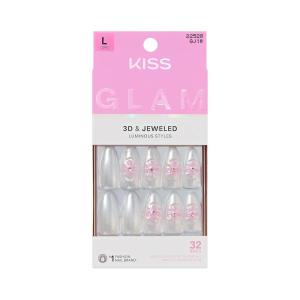 KISS GLAM, Press On Nails, Nail glue included, ‘Captured’, White, Medium Size, Almond Shape, Includes 32 Nails, 2g Glue, 1 Manicure Stick, 1 Mini File