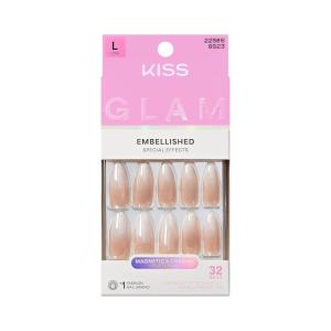 KISS GLAM, Press On Nails, Nail glue included, ‘Day n Night’, Beige, Long Size, Almond Shape, Includes 32 Nails, 2g Glue, 1 Manicure Stick, 1 Mini File